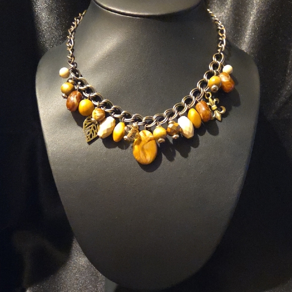 Estate Faux Rock Charm Beaded Necklace - Picture 1 of 5